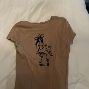 Reformation Tan Graphic Short Sleeve Tee